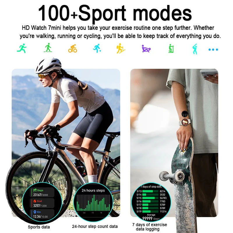 New Smart Watch 7 Mini Women GPS Motion Track NFC AMOLED Display Compass Heart rate Games Bluetooth Call Waterproof Men Watch