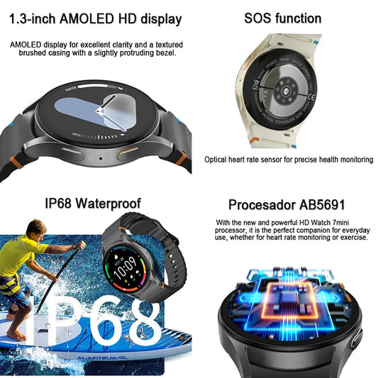 New Smart Watch 7 Mini Women GPS Motion Track NFC AMOLED Display Compass Heart rate Games Bluetooth Call Waterproof Men Watch